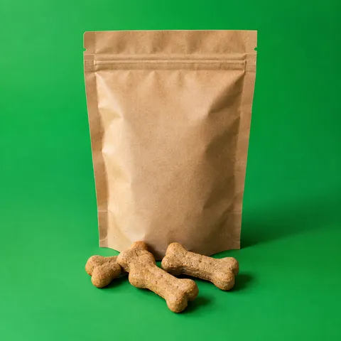 A kraft bag of peanut butter biscuits
