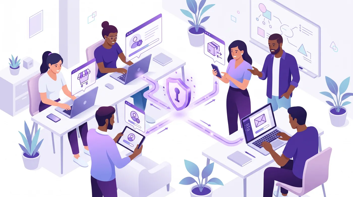 Equipo de una agencia que prueba la autenticación de clientes de Shopify en distintos canales de comercio