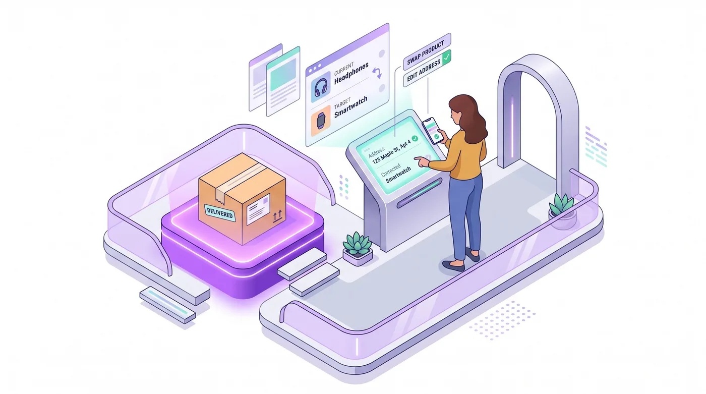 Cliente que completa una edición autónoma de su pedido de Shopify antes de que el almacén empiece a prepararlo