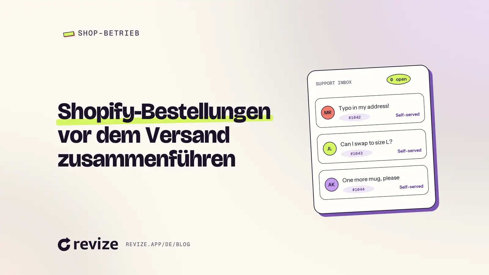 Revize-Blog-Titelkarte mit dem Titel "Shopify-Bestellungen vor dem Versand zusammenführen"