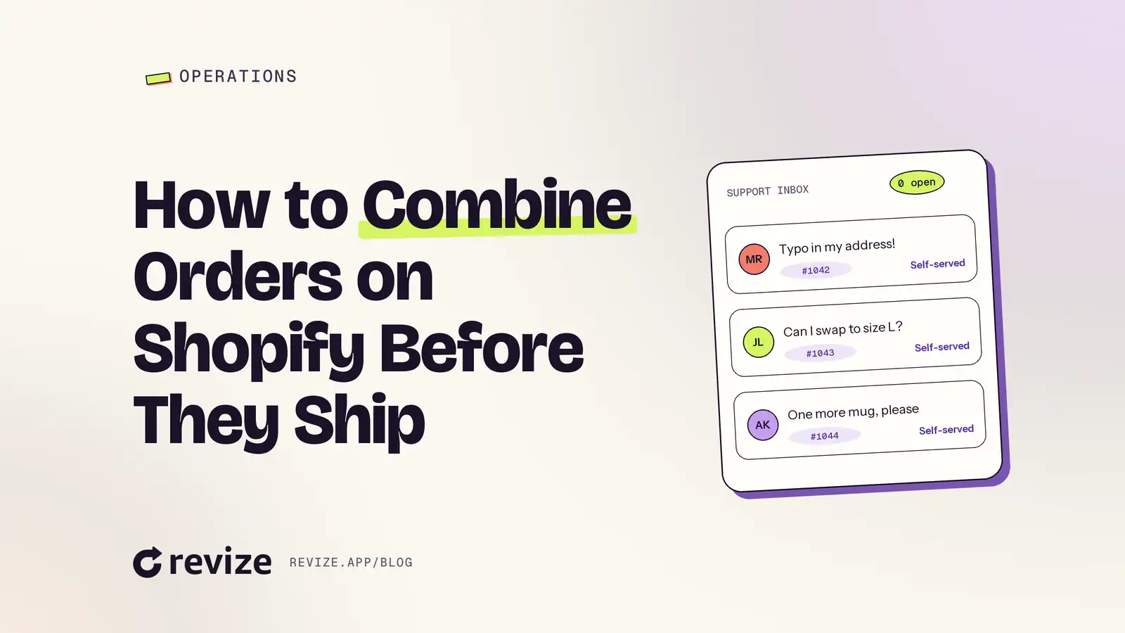 Revize blog header card with the title "How to Combine Orders on Shopify Before They Ship"