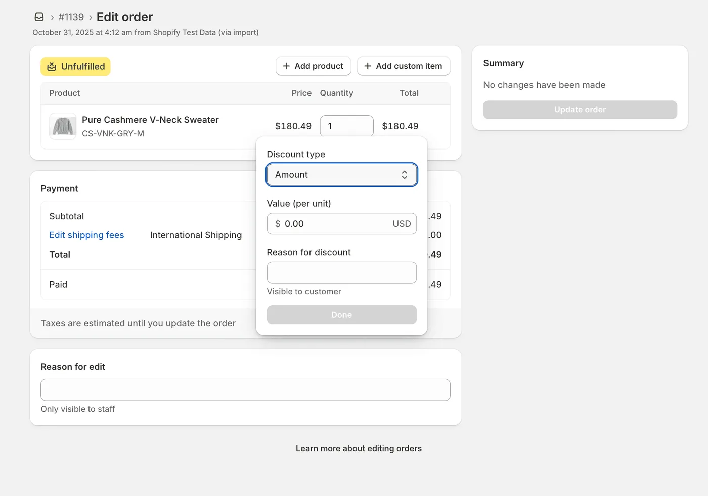 Manual line item discount in Shopify Admin