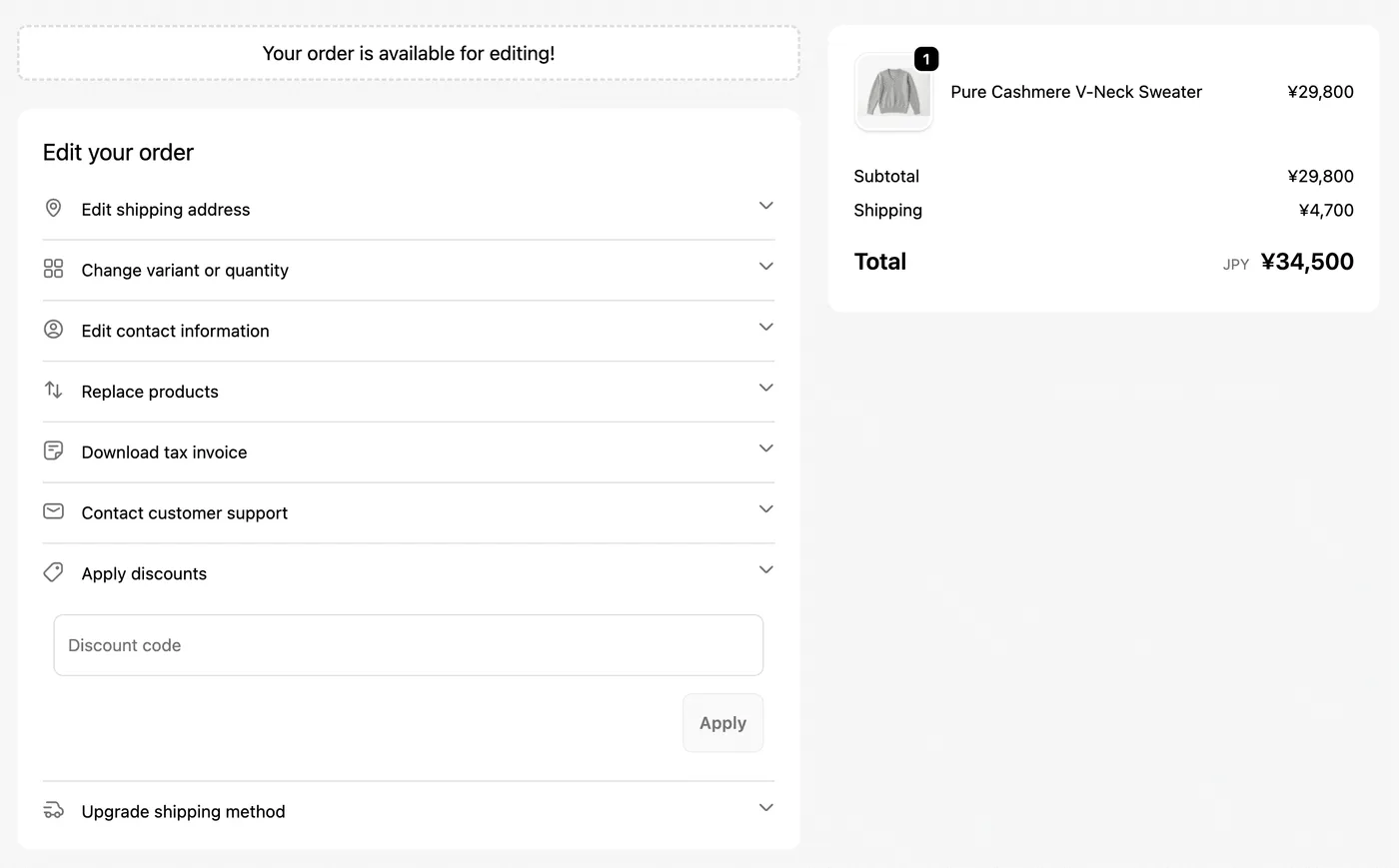 Revize Order Editing App Customer Facing Portal on Order Status Page