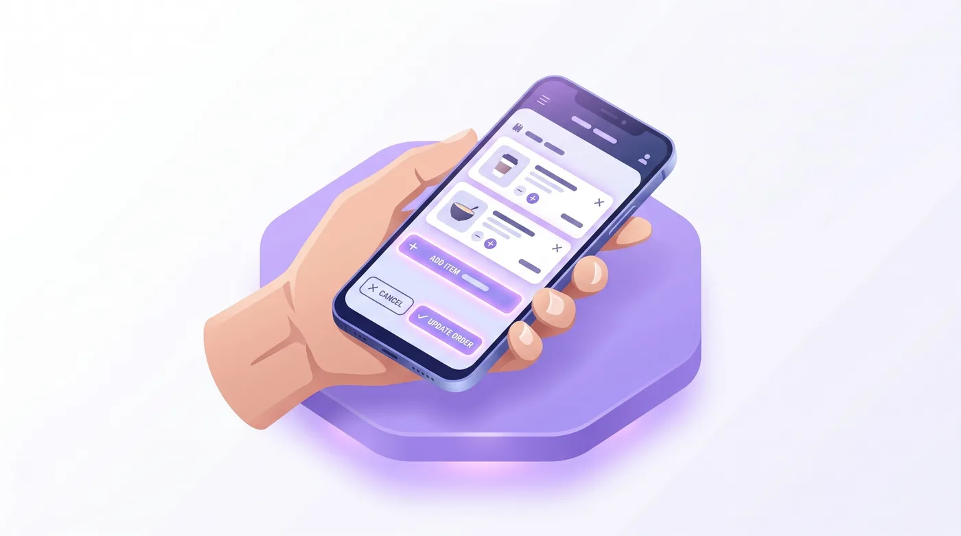 Klant bewerkt na de checkout een eigen bestelling op een telefoon