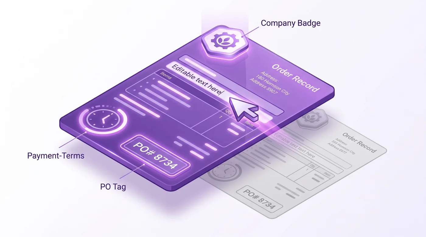 Edição do pedido B2B original na Shopify com preservação do prazo de pagamento e da referência do pedido de compra