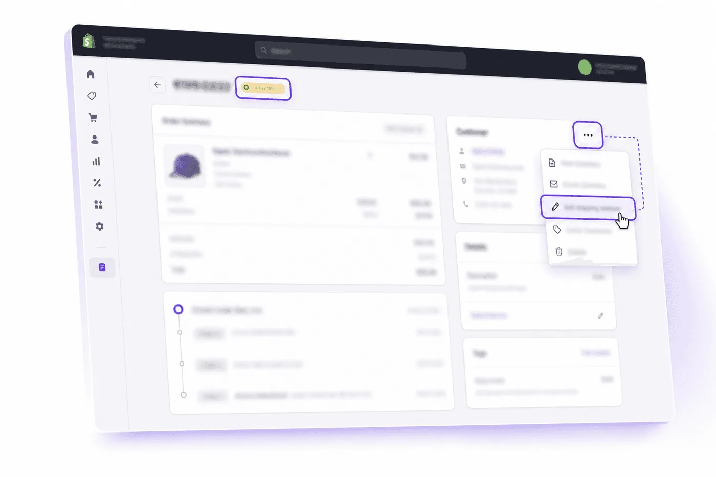Editor voor het verzendadres in Shopify Admin vóór fulfillment