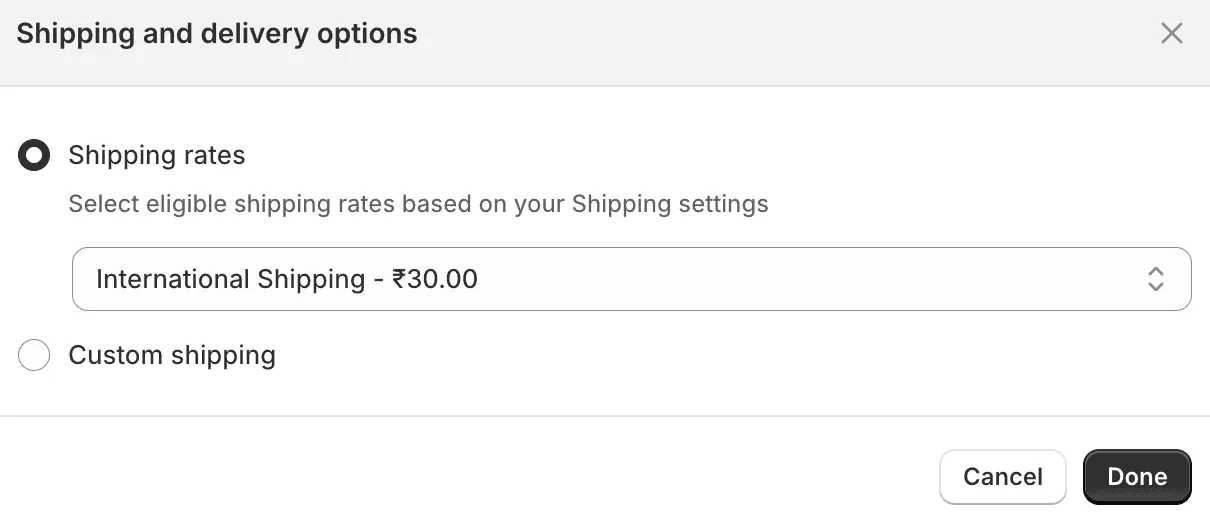 Atualizar as opções de frete de um pedido preliminar no Shopify Admin