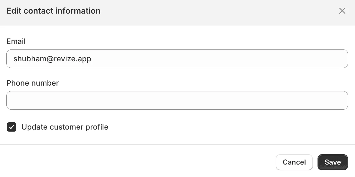 Modifica delle informazioni di contatto nella pagina dell’ordine di Shopify Admin