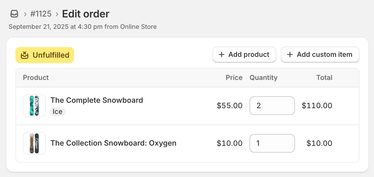 Modifica dei prodotti in Shopify Admin
