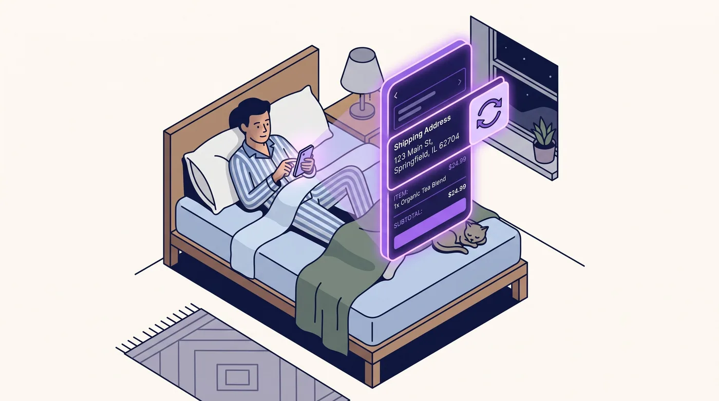 cliente editando um pedido da Shopify pelo celular à noite