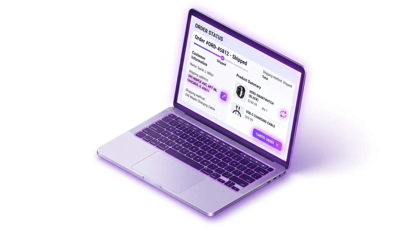 página de status do pedido com controles de edição pelo próprio cliente na Revize