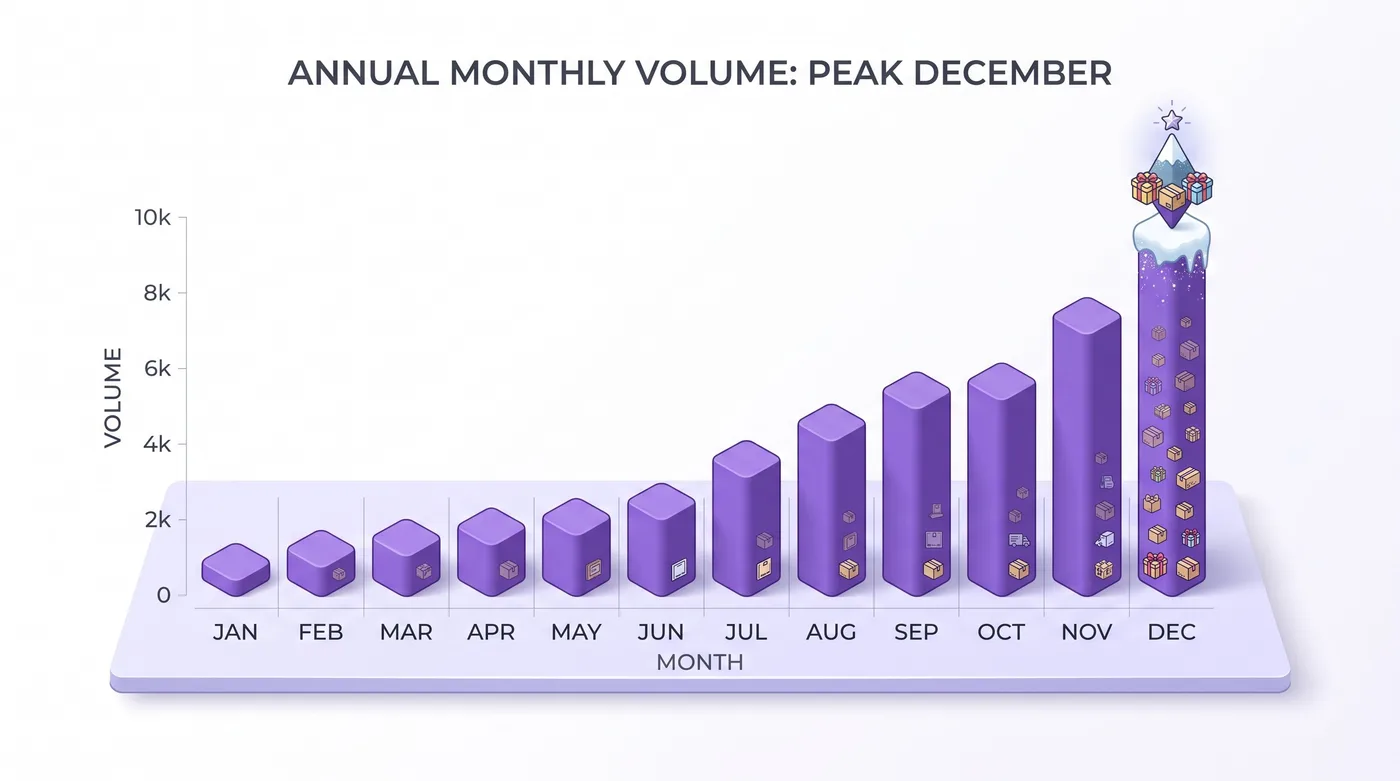 Volume de edições de pedidos após a compra atingindo o pico durante as festas de dezembro