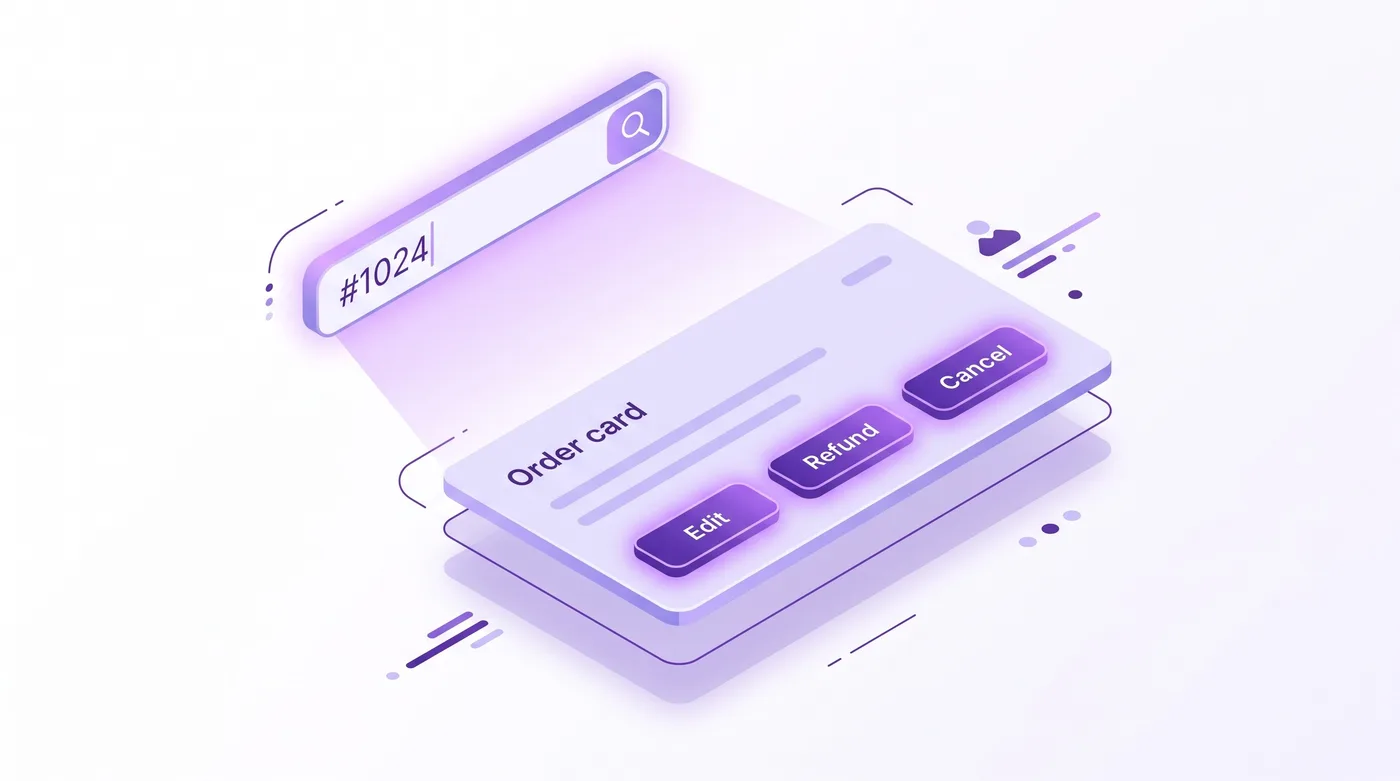 Verkoper die in Shopify Admin een bestelling op nummer zoekt en bewerkt