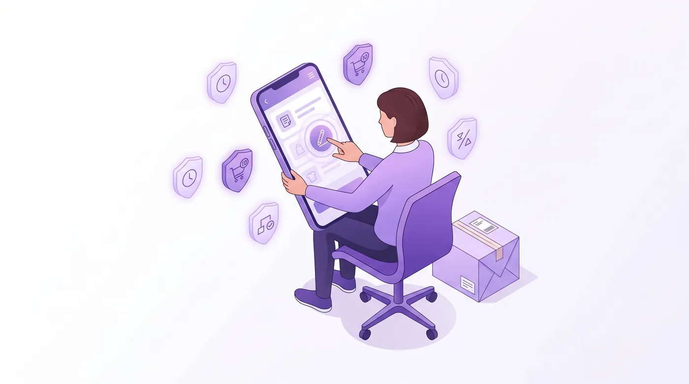 Cliente editando un pedido de Shopify desde su teléfono según las reglas del comerciante